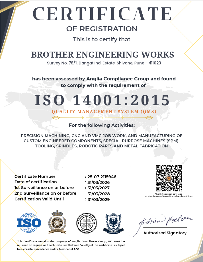 ISO 14001:2015 certificate for Brother Engineering Works